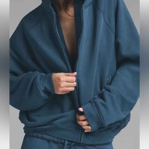 Skims Zip Up Hoodie in Indigo French Terry Deconstructed NWT - Picture 1 of 8